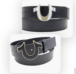 True Religion Black Leather Belt with Logo belts