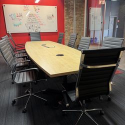 Large Oval Conference Table Set with 10 Chairs