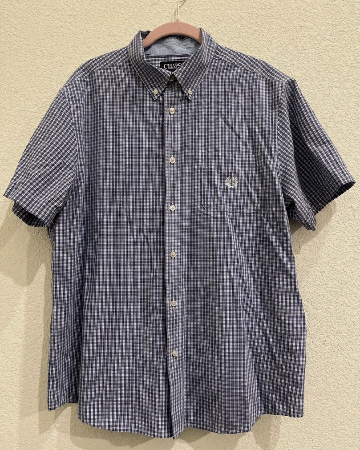 Chaps Custom Fit Men’s Plaid Shirt Short Sleeve Blue Button Up Size XL
