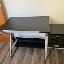 Drafting Desk, Drawing Table for Artists/Adults, Art Desk w/Stool and 3 Slide Drawers, Painting Studio Design Work Station, Adjustable Tabletop, Moder