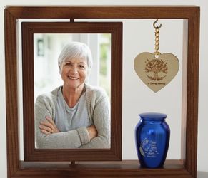 Memorial Picture Frame w/Mini Blue Cremation Urn