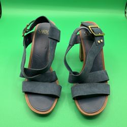 Franco Sarto Suede Strappy Block Heels/sandals Size 8.5 M 