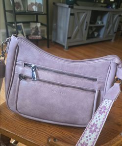 Purple Crescent Crossbody Bag Zip Closure Detachable Strap Pockets