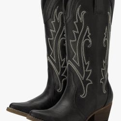 HISEA Rollda Cowboy Boots for Women, Cowgirl Boots, Comfortable Western Boots with Pointed Toe Stitched Embroidery for Country Concert Dancing Wedding