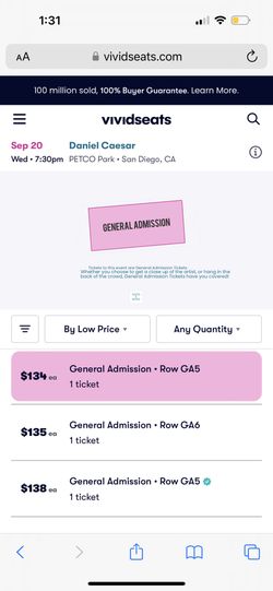 Daniel Caesar Ticket GA 120