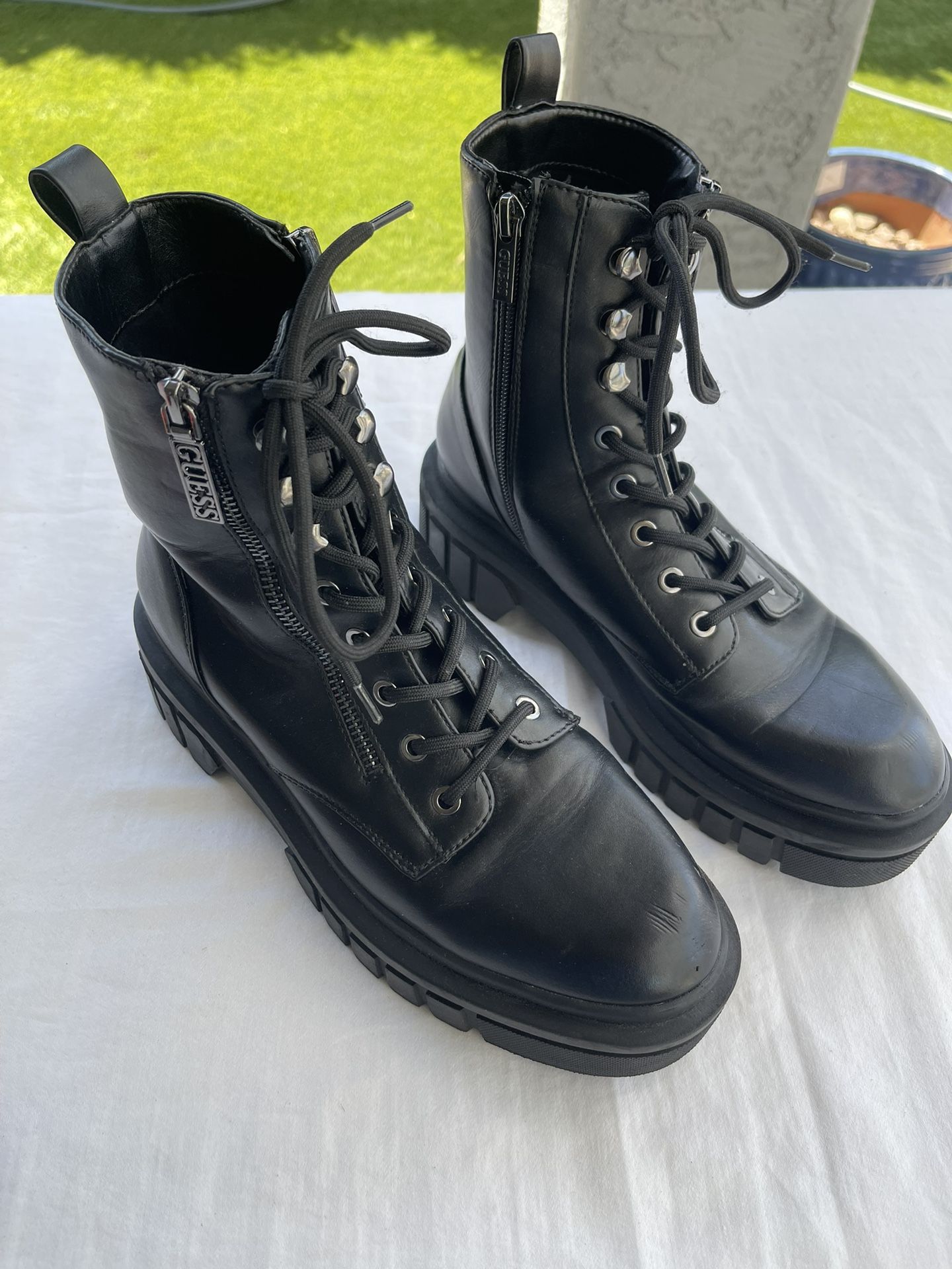 Guess Black Combat Boots with Chunky Sole, Women’s Size 9