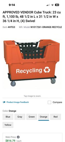 Orange swivel caster recycle tub NICE!