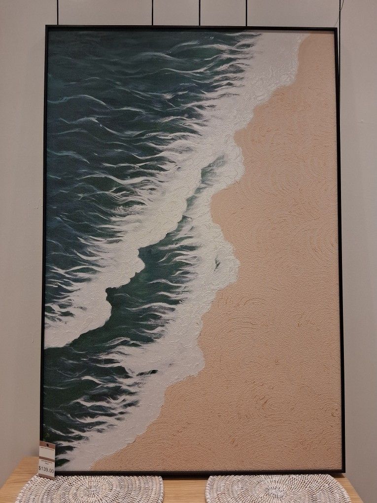 Surf Seascape, Ocean wave crashing onto beach, acrylic painting with Texture Hand Painted art.