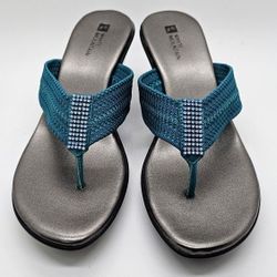 Teal White Mountain Wedges Sandals Size 8