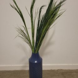 IKEA Blue Vase - Fake Green Plants Included