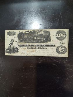 1862 Confederate States of America $100 Bill