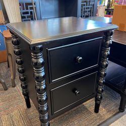 Classic Black Wood 2-Drawer End-Side Table , Nightstand with Spindle Legs, New