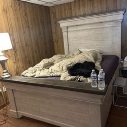 White and Grey Queen Size Bed Frame 