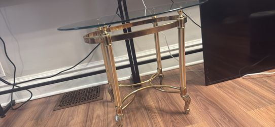 Modern Brass & Glass Oval Side Table / End Table