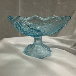 Vintage Indiana Glass Company Blue Harvest Leaf and Grape Compote Fruit 