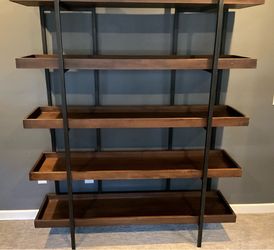 76 in. Tall Brown Wood 5-Shelf Etagere Bookcase with Open Storage - heavy