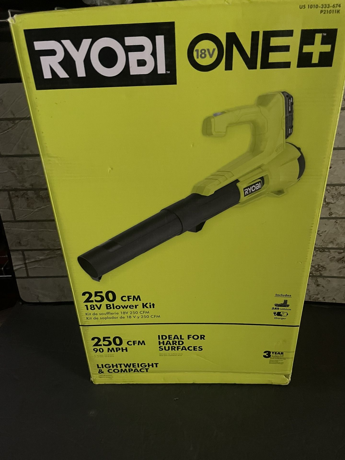 RYOBI ONE+ 18V 90 MPH 250 CFM Cordless Battery Leaf Blower/Sweeper with 2.0 Ah Battery and Charger