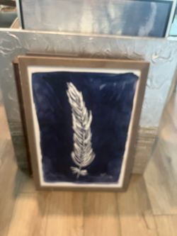 Framed Navy Blue Feather Wall Art