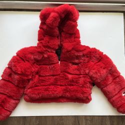 Forever 21 x Disney Mickey Mouse Faux  Cropped Red Hoodie Puffer Jacket 
