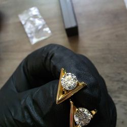 SS925 2ctw Moissanite Diamond Gold Over Earrings