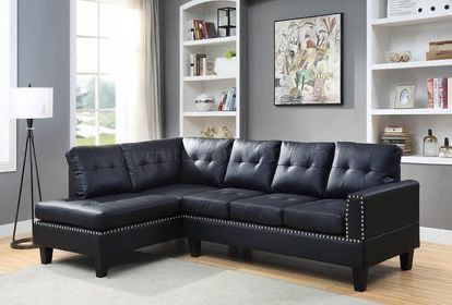 Brand New Tufted Black Sectional with Nail Head Trims