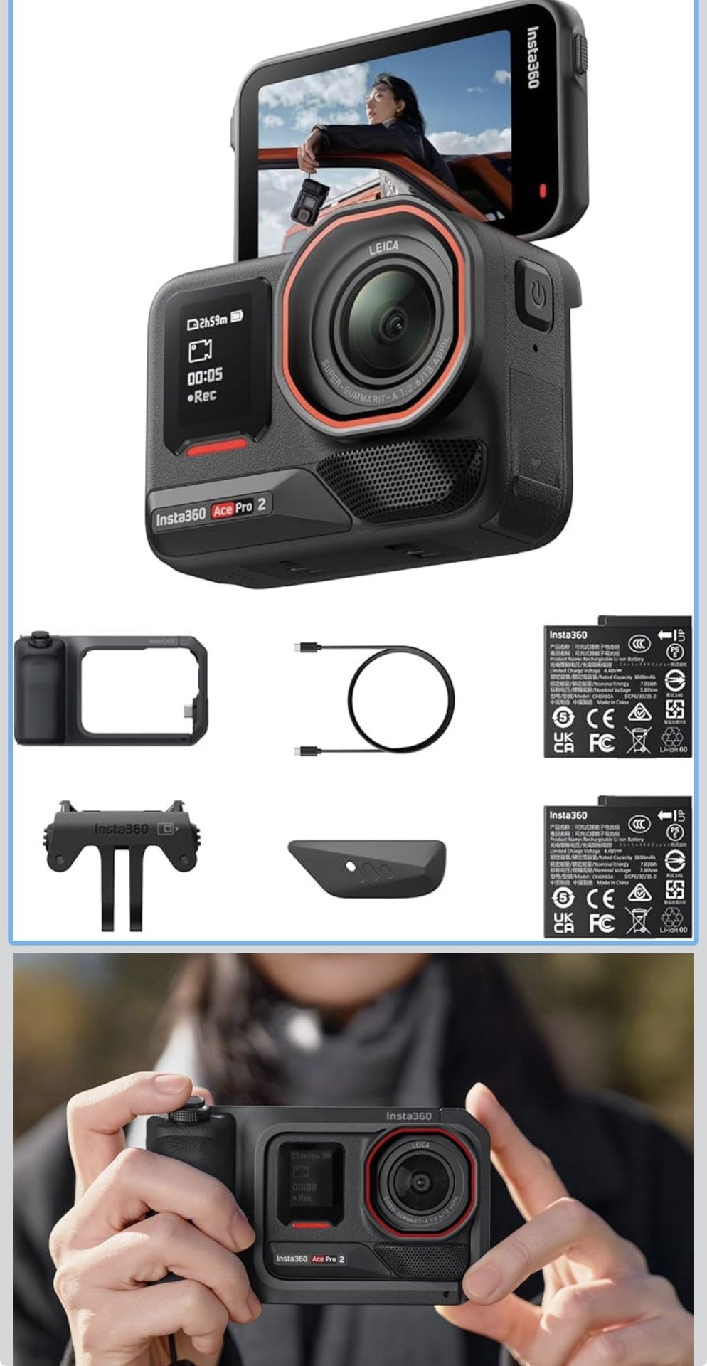 Insta360 Ace Pro 2 Xplorer Pro Bundle - 8K Waterproof Action Camera Co-Engineered with Leica, 1/1.3" Sensor, Dual AI Chip, Leading Low Light, Xplorer