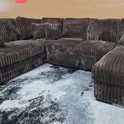 Brown Corduroy U-Shape Sectional Storage Chaise Pull Out Bed Ottoman