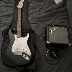 Complete Squire Stratocaster Electric Guitar Set With Amp And Cord