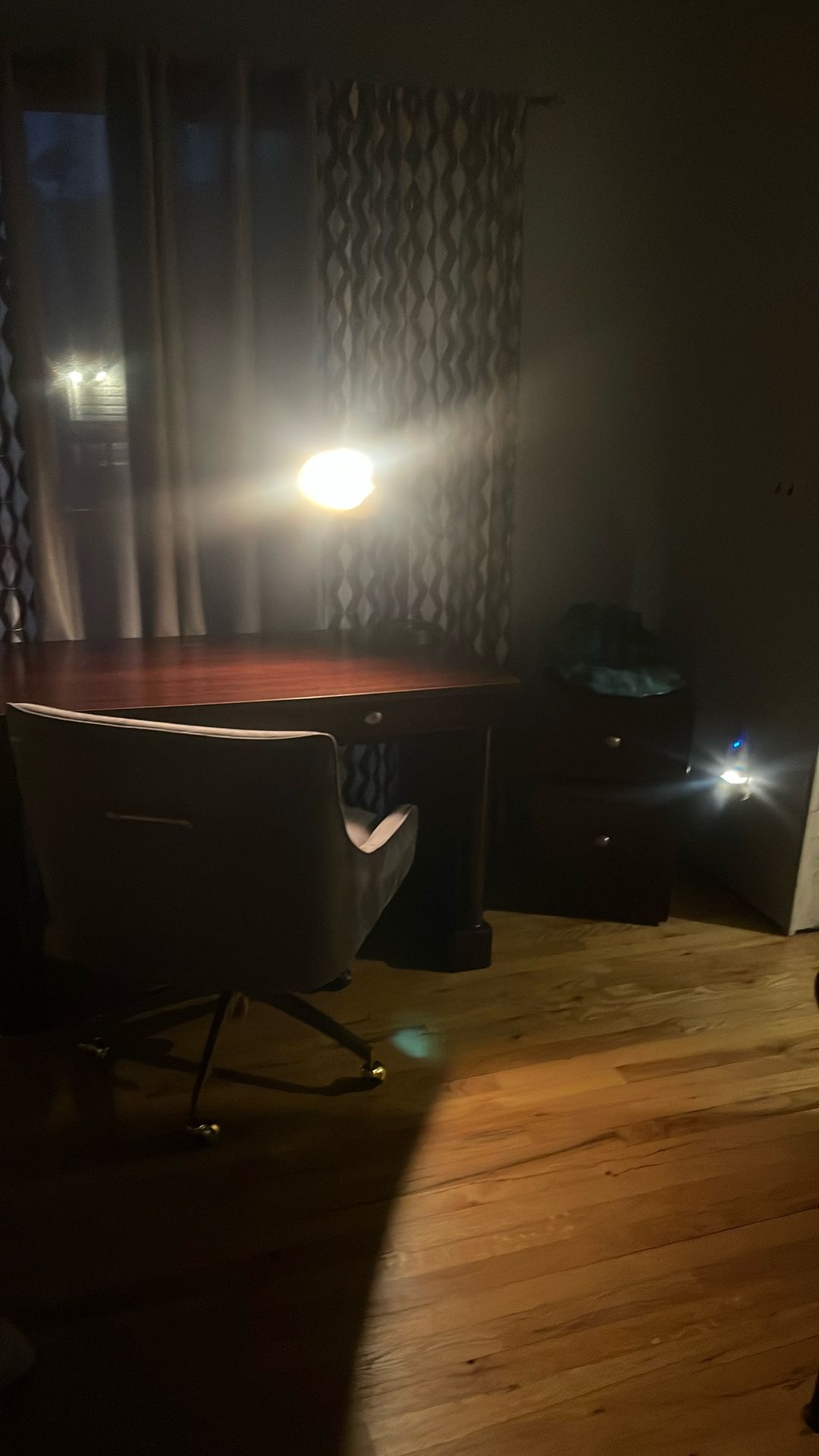 solid cherry oak desk with matching file cabinet and swivel padded velvet chair