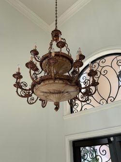 Large 16-Light French Empire Alabaster & Gilt Bronze Two-Tier Chandelier