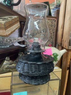 Vintage black wicker oil lamp boho decor