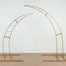 Gold Metal Half Crescent Moon Wedding Arch Flower Stand, Curved Arbor 6.5ft & 8 Ft