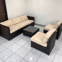 Brand New $395 (6-Piece) Patio Furniture Set Outdoor Sectional Set Wicker Rattan Sofa Chair Set w/ Cushion, Glass Table