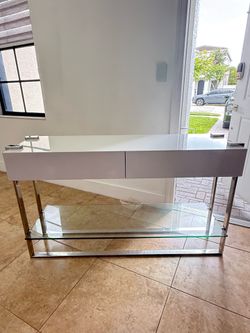 Consola para sala blanco brillante con vidrio