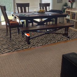 Solid Wood Table With Bench And  Four Chairs 