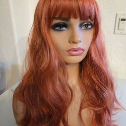 Red brown wig 18in syn with bangs