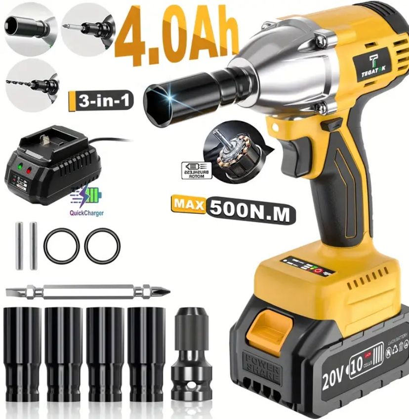 3-in-1 Electric Impact Wrench | Cordless Impact Gun 1/2 (430N.m), 2400 RPM