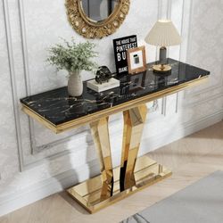 Elegant black marble console foyer table hallway entrance furniture new gold hall house home modern