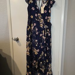 Womens Floral Long Dress Navy