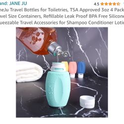 JaneJu Travel Bottles for Toiletries, TSA Approved 3oz 4 Pack Travel Size Containers, Refillable Leak Proof BPA Free Silicone Squeezable Travel Access