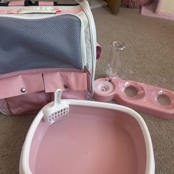 Kitten litter box, Food bowl, and Carrier