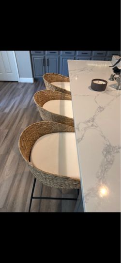 24" Landis Wicker Backed Counter Height Barstool with Cushion and Footrest White/Black