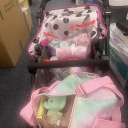 Doll stroller with baby play food and accesor