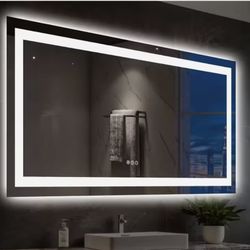 MIRROR Touch Button Bathroom Mirror 59 x 36 Switchable Color LED with Defogger