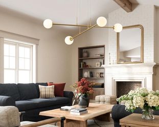 Brass 4-Light Linear Globe Chandelier – Crossing Arm Globe Pendant