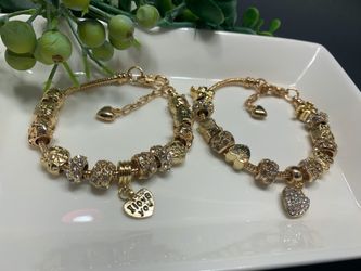 18K Gold Plated Crystal Rhinestone Star Love Heart Charm Bracelet, Each $11.99