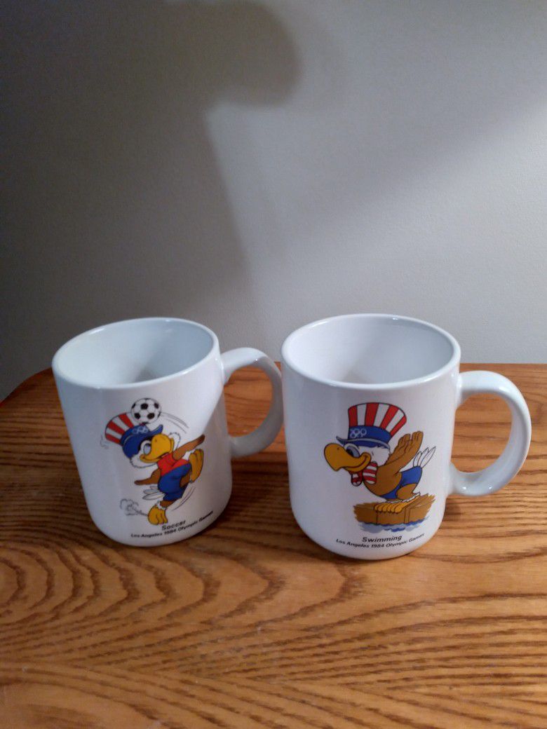 Vintage Los Angeles 1984 Olympics Soccer And Swimming Mugs