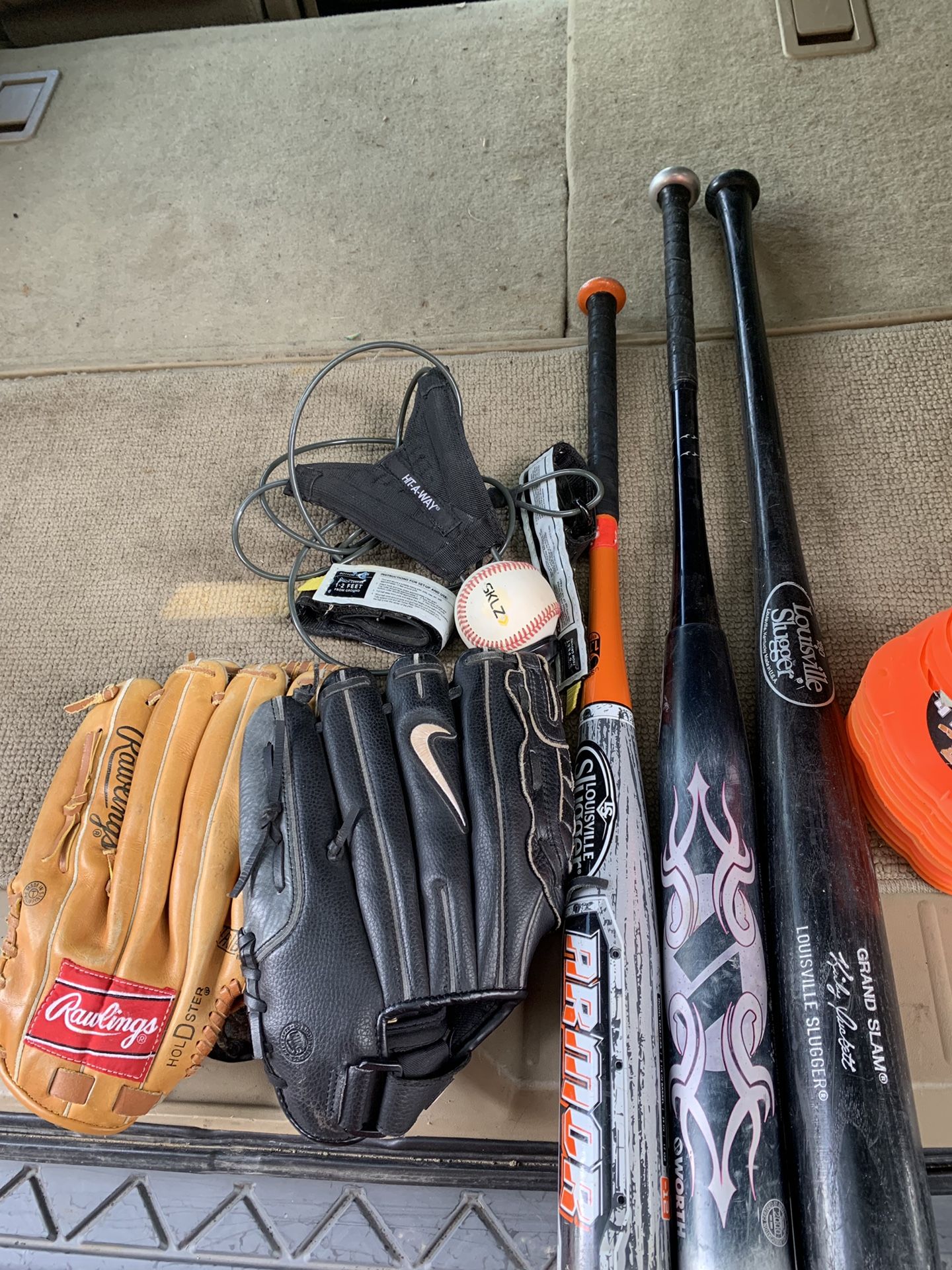 Baseball equipment for Little league training. Have 10 baseballs to
