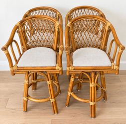 Vintage Rattan Swivel Bar Stools