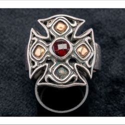 Vintage Robert Manse Silver 18k Gold Maltese Cross Ring sz 8